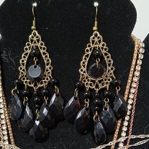Elegant Black and Gold Chandelier Earrings